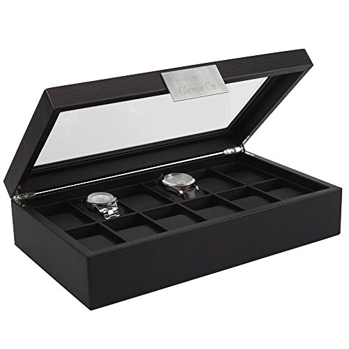 Watch Box for Men – 12 Section Luxury Carbon Fiber Design Display Case ...
